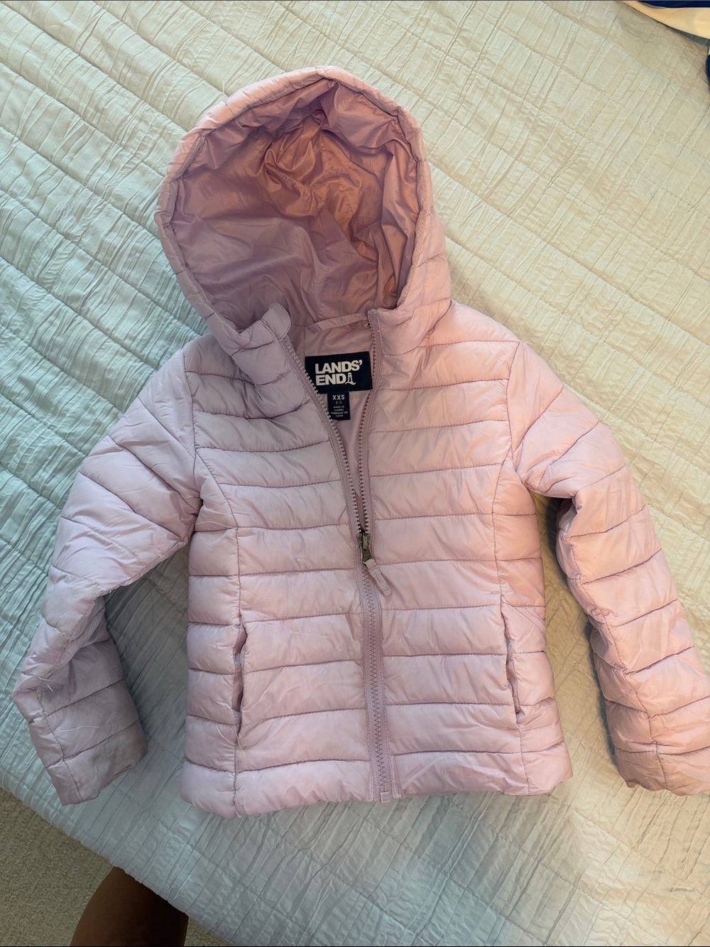 Lands' End Pale Pink Hooded Puffer Jacket for Kids